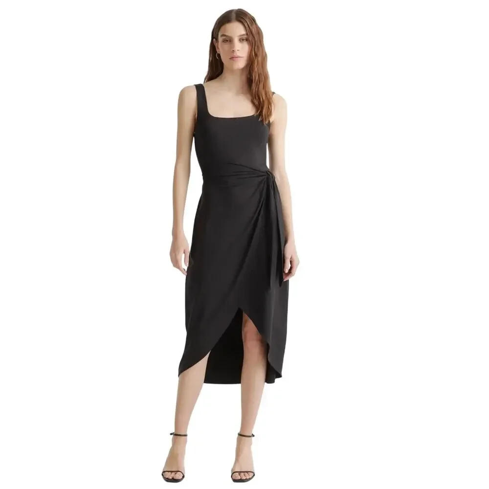 New Quince Black Tencel Jersey Side Tie Dress Midi Wrap Women’s Medium Soft
